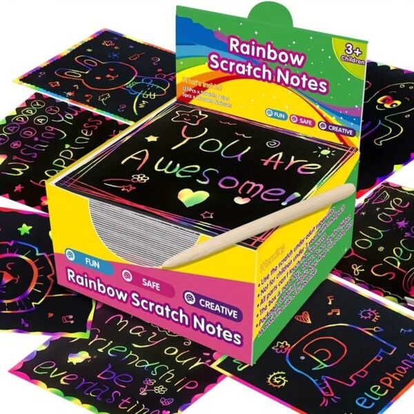100-teiliges Magisches Rubbel-Bastelset, Regenbogen-Kratzzauber-Zeichnungsset