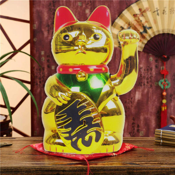 Gold Feng Shui Maneki Neko Winke Katze Klein 12.8cm – Bild 3
