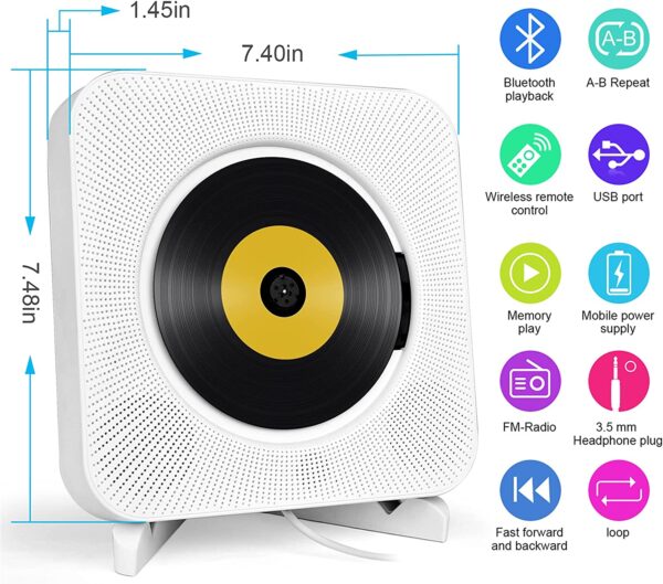 Tragbarer Wandmontage Bluetooth CD Player – Bild 7