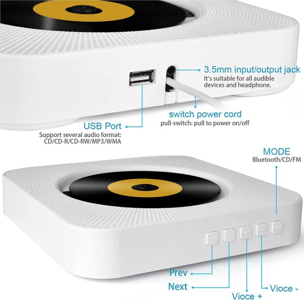 Tragbarer Wandmontage Bluetooth CD Player – Bild 8