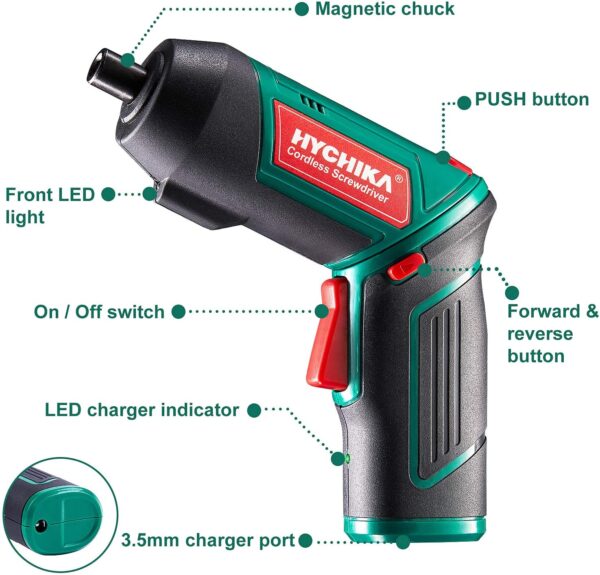 Akkuschrauber 2000mAh HYCHIKA 3,6V Li-Ion mit 20 Zubehörteilen – Bild 7
