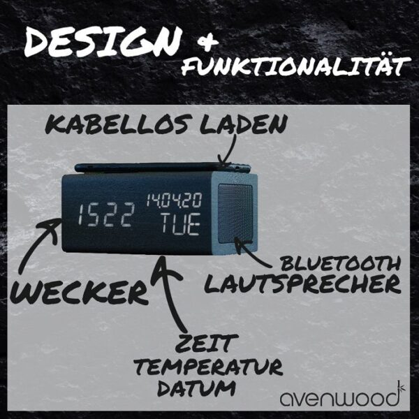 Stylische Holz Wecker mit induktiv Ladegeräte & Lautsprecher von Avenwood – Bild 12