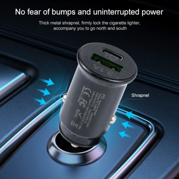 3.1A PD USB-C / Typ-C + USB-Schnittstelle Mini Fast Charging-Autoladegerät – Bild 5