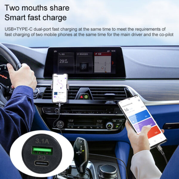 3.1A PD USB-C / Typ-C + USB-Schnittstelle Mini Fast Charging-Autoladegerät – Bild 6