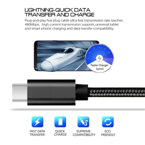 USB-C Nylon geflochtenes Daten & Ladekabel 2m Lang – Bild 5