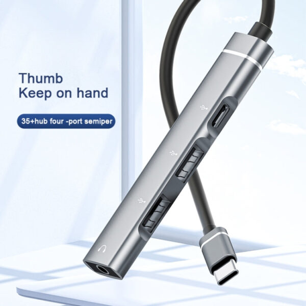 USB-C / Type-C auf 3,5 mm + 2USB + Type-C HUB-Dockingstation (Grau) – Bild 2