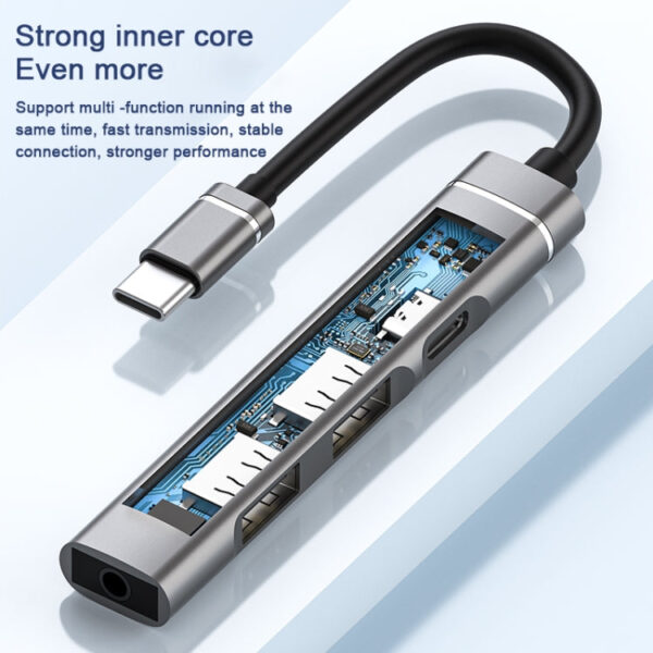 USB-C / Type-C auf 3,5 mm + 2USB + Type-C HUB-Dockingstation (Grau) – Bild 4