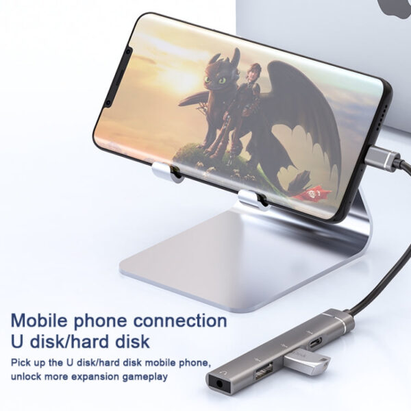 USB-C / Type-C auf 3,5 mm + 2USB + Type-C HUB-Dockingstation (Grau) – Bild 6
