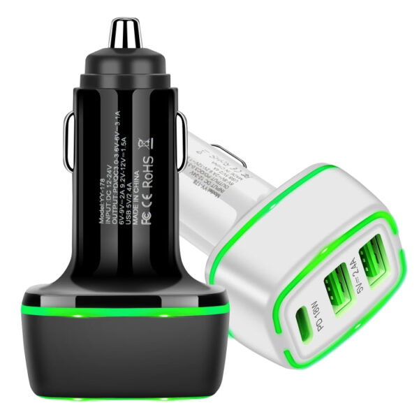 ACC-178 30W Dual USB+USB-C/Typ-C Schnelllade-Autoladegerät Schwarz – Bild 6