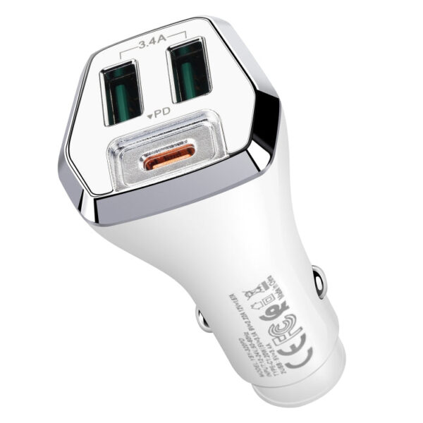 ACC-320PD 35W Dual USB+USB-C/Typ-C Schnelllade-Autoladegerät (Weiß) – Bild 3