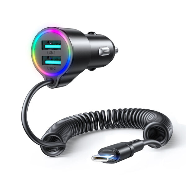 JR-CL24 3.4A 3-in-1 Autoladegerät mit Typ-C Spiralkabel