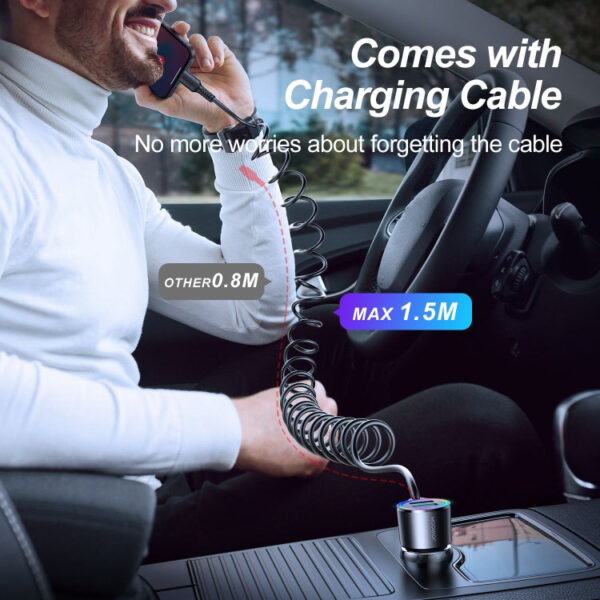 JR-CL24 3.4A 3-in-1 Autoladegerät mit Typ-C Spiralkabel – Bild 5
