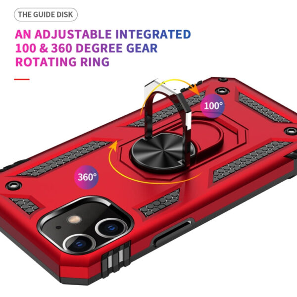 Für iPhone 12 Pro Max Stoßfeste TPU + PC-Schutzhülle mit um 360 Grad drehbarem Halter (rot) – Bild 4