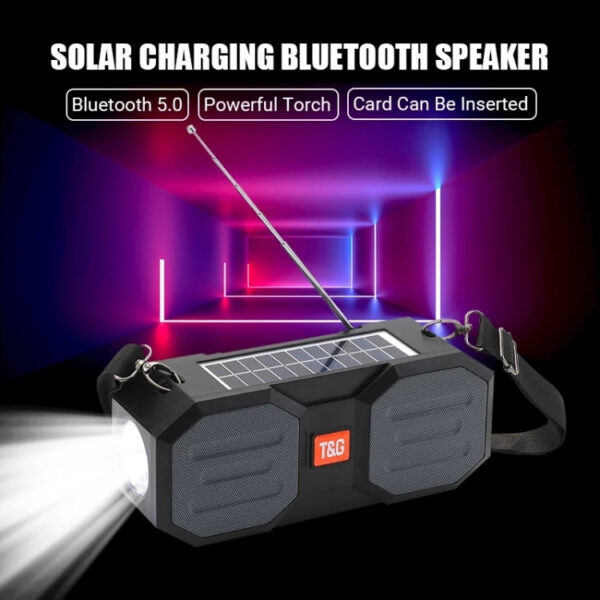 Outdoor Solar Bluetooth Lautsprecher mit FM / Taschenlampe / TF-Kartensteckplatz (Schwarz Blau) – Bild 2