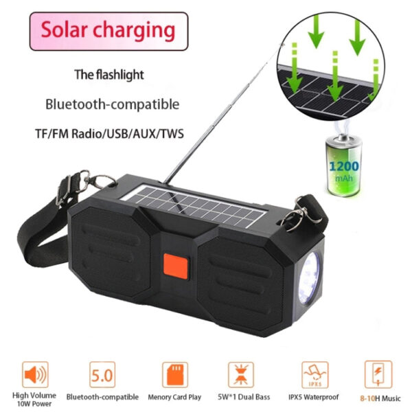 Outdoor Solar Bluetooth Lautsprecher mit FM / Taschenlampe / TF-Kartensteckplatz (Schwarz Blau) – Bild 5