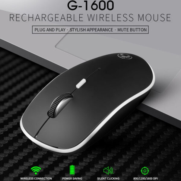 G-1600 4-Tasten 1600 DPI Mini-USB-Aufladung 2.4G Wireless Silent Mouse (Schwarz) – Bild 7