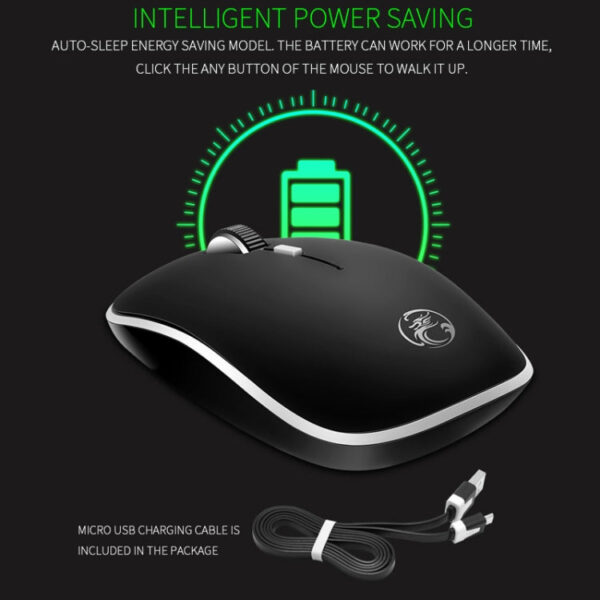 G-1600 4-Tasten 1600 DPI Mini-USB-Aufladung 2.4G Wireless Silent Mouse (Schwarz) – Bild 8