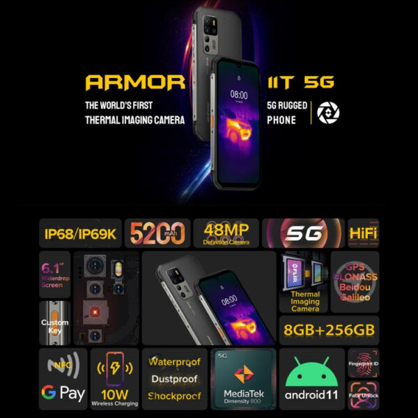 Ulefone 11T 5G Robustes Telefon, Wärmebildkameras, 8GB + 256GB 5200mAh Akku – Bild 21