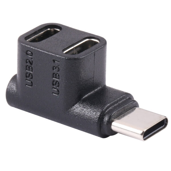 USB-C/Typ-C-Stecker auf Dual-Typ-C-Buchse, 90-Grad-Winkeladapter