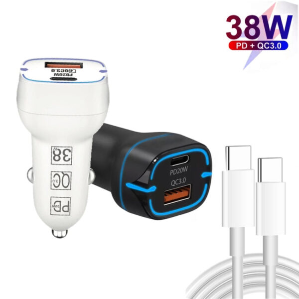 38 W PD20 W + QC3.0 USB-Autoladegerät mit Typ-C-Datenkabel, 1m – Bild 2
