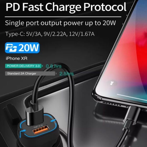 38 W PD20 W + QC3.0 USB-Autoladegerät mit Typ-C-Datenkabel, 1m – Bild 4