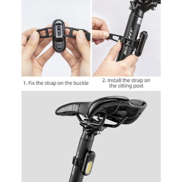 USB Wiederaufladbares Rücklicht Mountainbike Nacht WARNUNG LED-Licht, Farbe: 6005 Rotes blaues Licht – Bild 3