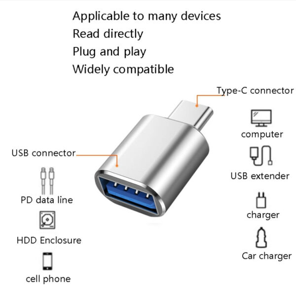 USB 3.0 Buchse zu USB-C / Typ-C-OTG-Adapter (Grau) – Bild 5