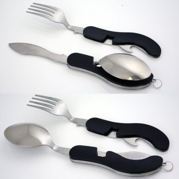 Campingbesteck / Feldbesteck 4in1 klappbar im Blister - Schwarz – Bild 2