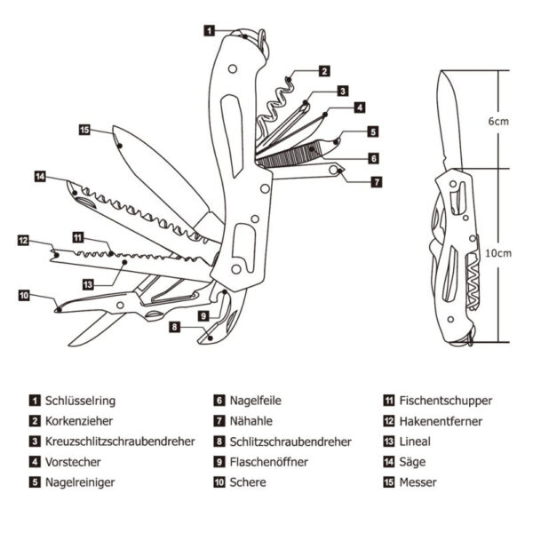 Taschenmesser aus Edelstahl mit 15 Funktionen – Bild 2